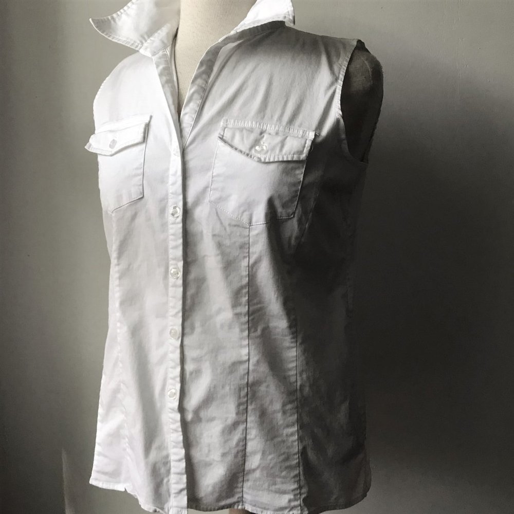 Sleevless Shirt White Cotton Blouse L